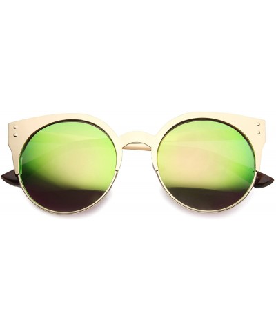 Women's Metal Half Frame Round Colored Mirror Cat Eye Sunglasses 50mm - Gold / Green - CP124SH6U9H $5.61 Rimless