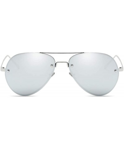 Unisex Polarized Aviator Sunglasses 62mm Metal Frameless Classic Pilot Glasses - Mirrored Silver - CB18OX80GIW $17.99 Aviator