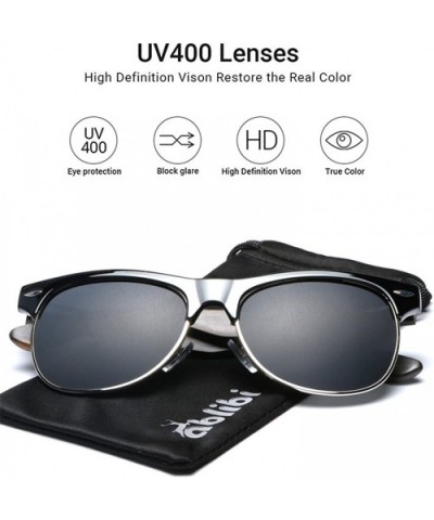 Bamboo Wood Semi Rimless Sunglasses with Polarized Lenses in Original Boxes - Ebony - CS1855M7N28 $25.26 Rimless