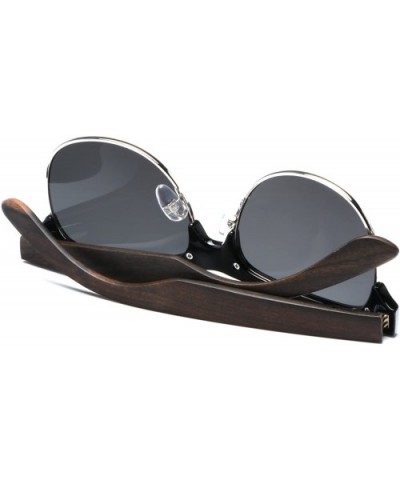 Bamboo Wood Semi Rimless Sunglasses with Polarized Lenses in Original Boxes - Ebony - CS1855M7N28 $25.26 Rimless