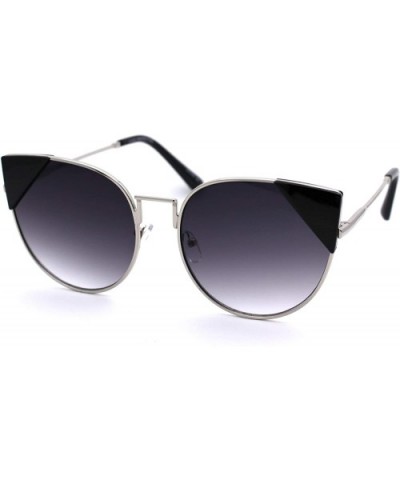 Womens Metal Rim Cat Eye Tip Round Retro Sunglasses - Silver Black Smoke - C918UYCQ9QO $10.12 Oversized