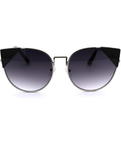 Womens Metal Rim Cat Eye Tip Round Retro Sunglasses - Silver Black Smoke - C918UYCQ9QO $10.12 Oversized