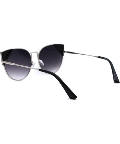 Womens Metal Rim Cat Eye Tip Round Retro Sunglasses - Silver Black Smoke - C918UYCQ9QO $10.12 Oversized