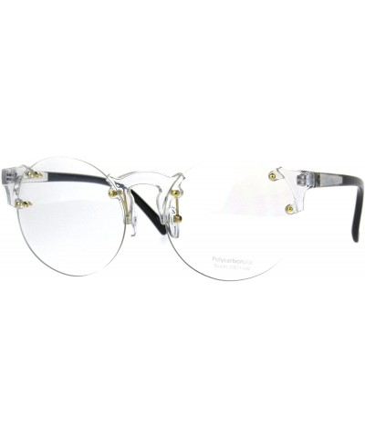 Round Circle Clear Lens Glasses Rimless Clear Frame Color Tip UV 400 - Clear Black - CN180Q8IHI3 $7.48 Oval
