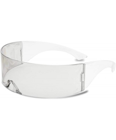 Futuristic Full Shield Mono Lens Wrap Around Cyclops Cosplay Sunglasses - Clear Silver - CQ18EE5DEAO $6.45 Wrap