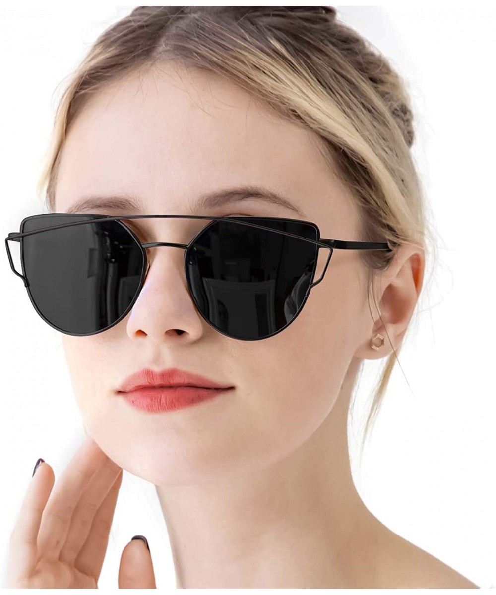 Fashion Cat Eye Sunglasses for Women - Polarized Mirrored Flat Lens Eyewear - UV 400 Protection - C918QR67A4M $15.96 Cat Eye