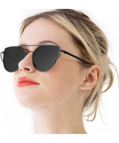 Fashion Cat Eye Sunglasses for Women - Polarized Mirrored Flat Lens Eyewear - UV 400 Protection - C918QR67A4M $15.96 Cat Eye