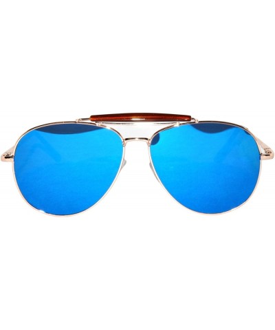 Aviator Brow Bar Flat Mirror Multicolor Lens Sunglasses Metal Frame - Gold_frame_blue_lens - C71833E8NHT $7.79 Cat Eye