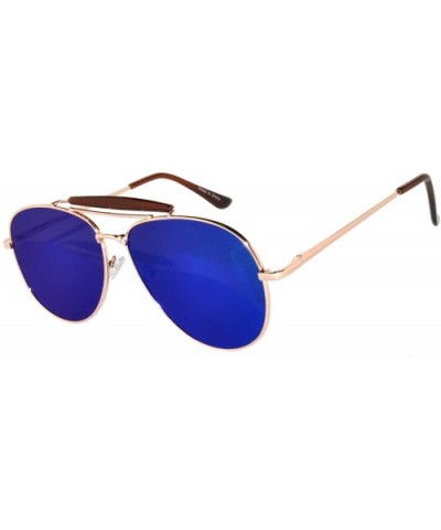 Aviator Brow Bar Flat Mirror Multicolor Lens Sunglasses Metal Frame - Gold_frame_blue_lens - C71833E8NHT $7.79 Cat Eye