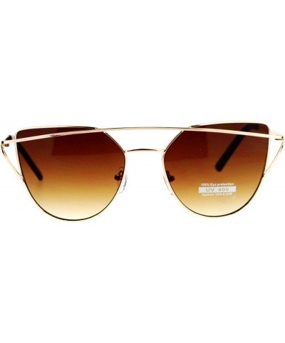 Womens Unique Double Wire Brow Cat Eye Sunglasses - Gold Brown - CT12JDH2XDT $11.00 Cat Eye