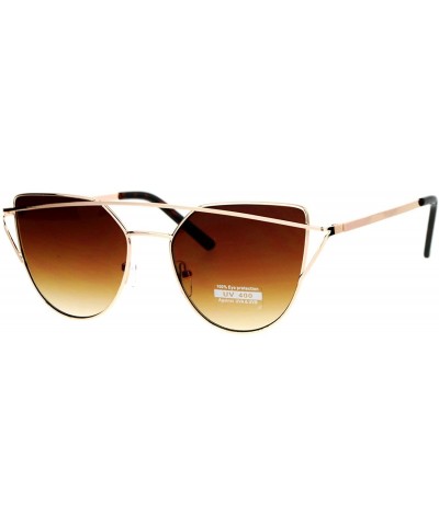 Womens Unique Double Wire Brow Cat Eye Sunglasses - Gold Brown - CT12JDH2XDT $11.00 Cat Eye