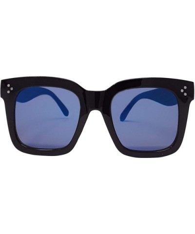 Retro Oversized Square Sunglasses for Women with Flat Lens IL1007 - Black Frame /Blue Mirrored Lens - CQ18KHOZO5S $7.39 Square