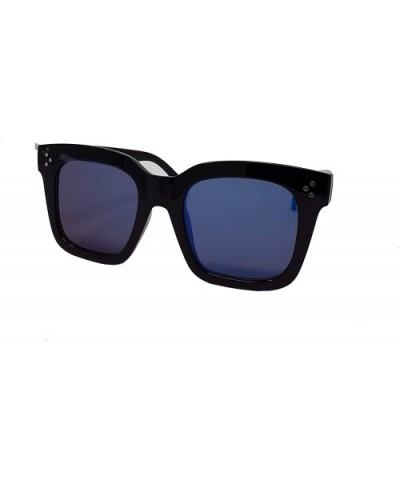 Retro Oversized Square Sunglasses for Women with Flat Lens IL1007 - Black Frame /Blue Mirrored Lens - CQ18KHOZO5S $7.39 Square