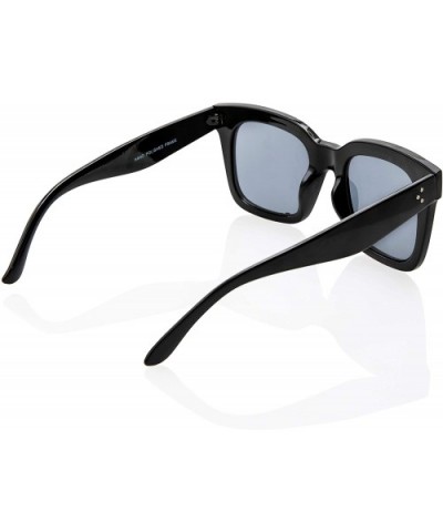 Retro Oversized Square Sunglasses for Women with Flat Lens IL1007 - Black Frame /Blue Mirrored Lens - CQ18KHOZO5S $7.39 Square