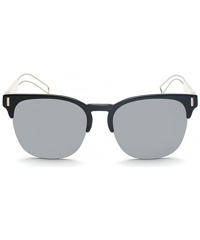 Unisex Classic Retro Designer Half Rim Sunglasses 55mm - Black/Silver - CB12E882E8R $9.71 Semi-rimless