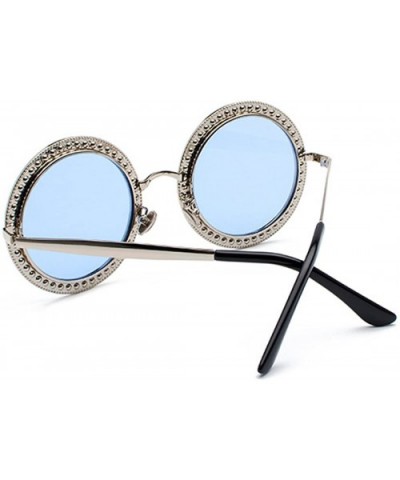 New Women's Oversized Round Siamond Sunglasses Metal Frame Polycarbonate lens Sunglasses - Silver Blue - CK18TUUMNX7 $6.64 Oval