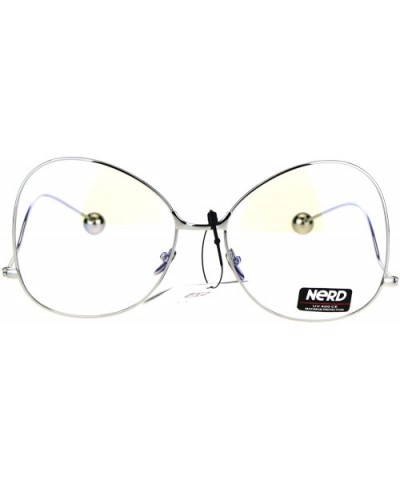 Womens Fashion Clear Lens Glasses Unique Low Curved Ball Tip Temple - Silver - CV186TLSEOI $8.57 Butterfly