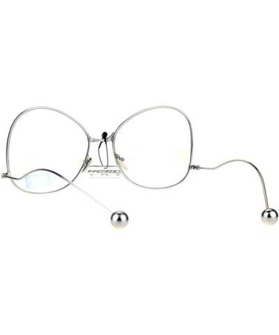 Womens Fashion Clear Lens Glasses Unique Low Curved Ball Tip Temple - Silver - CV186TLSEOI $8.57 Butterfly