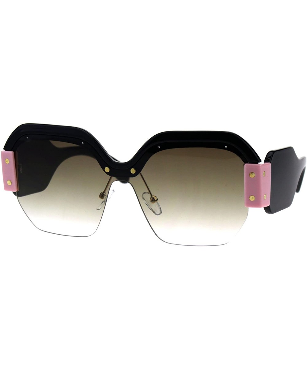 Womens Robotic 80s Disco Funk Shield Trendy Sunglasses - Black Pink Brown - C818EXRAM4X $11.01 Shield