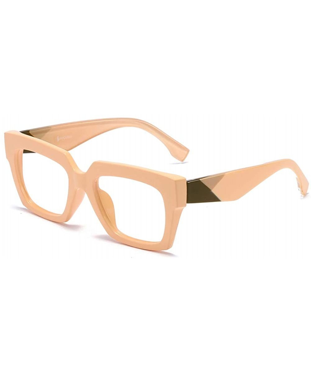 Anti-Blue Blocker Light Square Reading Glasses w/Leopard Arms - Anti Blue - Nude - CG18YRM4L24 $13.58 Oversized