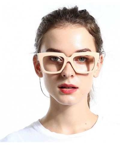 Anti-Blue Blocker Light Square Reading Glasses w/Leopard Arms - Anti Blue - Nude - CG18YRM4L24 $13.58 Oversized