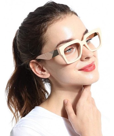 Anti-Blue Blocker Light Square Reading Glasses w/Leopard Arms - Anti Blue - Nude - CG18YRM4L24 $13.58 Oversized