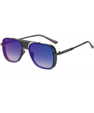 Metal Men's Sunglasses Gold Code Sunglasses European and American Glasses Sunglasses - Silver / Blue - CN190MA4QTM $20.91 Oval