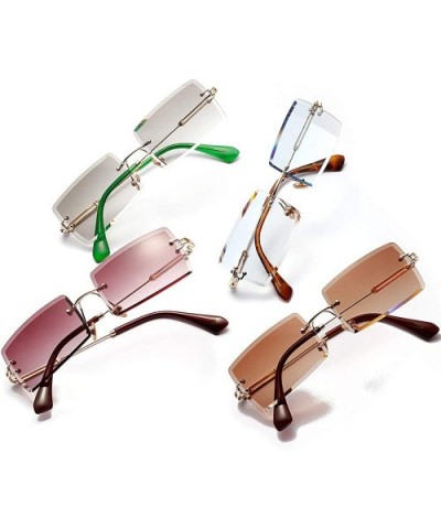 Square Ultra-Small Frame sunglasses for Women Men Rectangle Retro see through lens rimless sunglasses - 2 - C6195A527WS $10.2...
