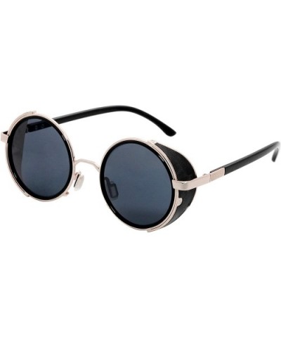 Vintage Steampunk Round Sunglasses Side Shields For Men Women - Gold-black - C218XQ8DWSD $11.29 Round