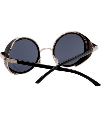 Vintage Steampunk Round Sunglasses Side Shields For Men Women - Gold-black - C218XQ8DWSD $11.29 Round