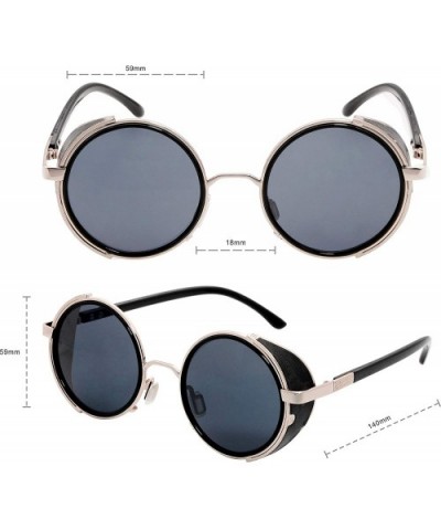 Vintage Steampunk Round Sunglasses Side Shields For Men Women - Gold-black - C218XQ8DWSD $11.29 Round