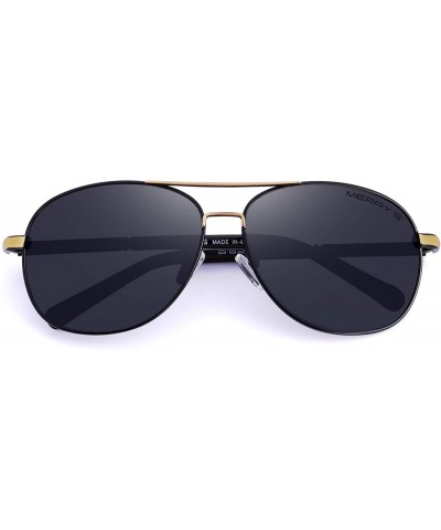 Men Classic Style Pilot Sunglasses Polarized - UV 400 Protection with case 60MM 8285 - Gold&black - CQ18KCWZIRQ $10.50 Wrap