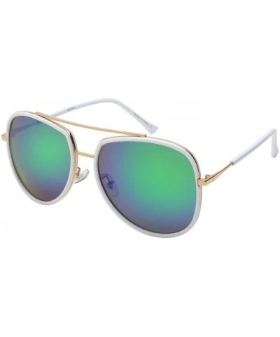 Modern Aviator Sunglasses w/Color Mirrored Lens 541059-REV - Gold+white - C012LX2Q2BL $5.37 Aviator