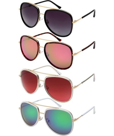 Modern Aviator Sunglasses w/Color Mirrored Lens 541059-REV - Gold+white - C012LX2Q2BL $5.37 Aviator