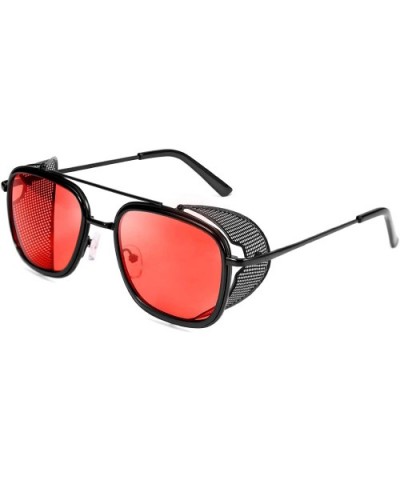 Men Retro Square Steampunk Sunglasses Side Shield Goggles Gothic B2582 - 002 Red - CW1960TQAYI $12.50 Shield