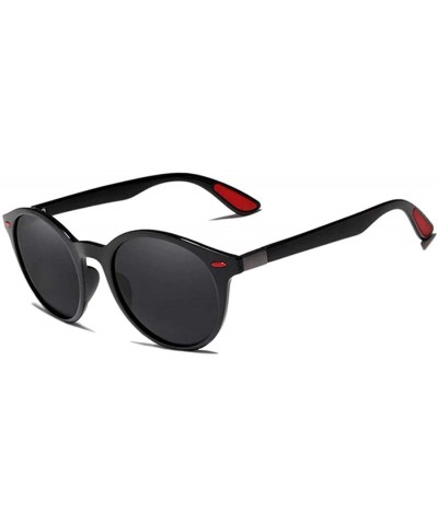 Genuine TR90 Tough Polarized Sunglasses For Men and Women Round Fashion - Bright Black - CN18QH650NK $16.84 Rectangular