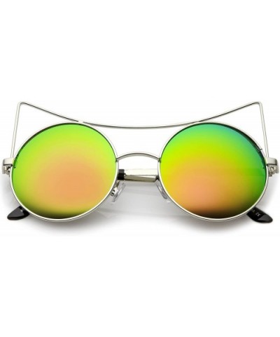 Women's Oversize Open Metal Mirrored Round Flat Lens Cat Eye Sunglasses 54mm - Silver / Pink Green Mirror - CW183IOUSQC $9.81...