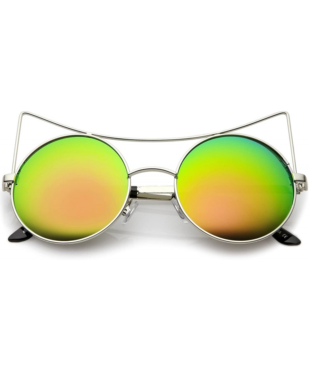 Women's Oversize Open Metal Mirrored Round Flat Lens Cat Eye Sunglasses 54mm - Silver / Pink Green Mirror - CW183IOUSQC $9.81...