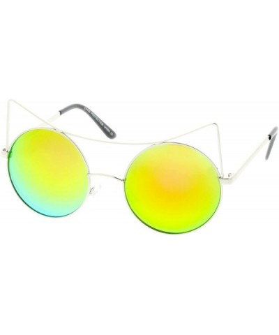 Women's Oversize Open Metal Mirrored Round Flat Lens Cat Eye Sunglasses 54mm - Silver / Pink Green Mirror - CW183IOUSQC $9.81...