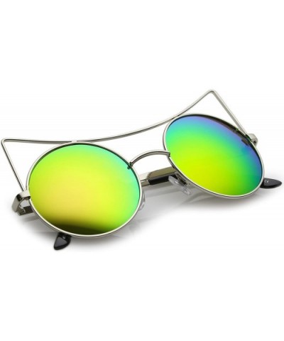 Women's Oversize Open Metal Mirrored Round Flat Lens Cat Eye Sunglasses 54mm - Silver / Pink Green Mirror - CW183IOUSQC $9.81...