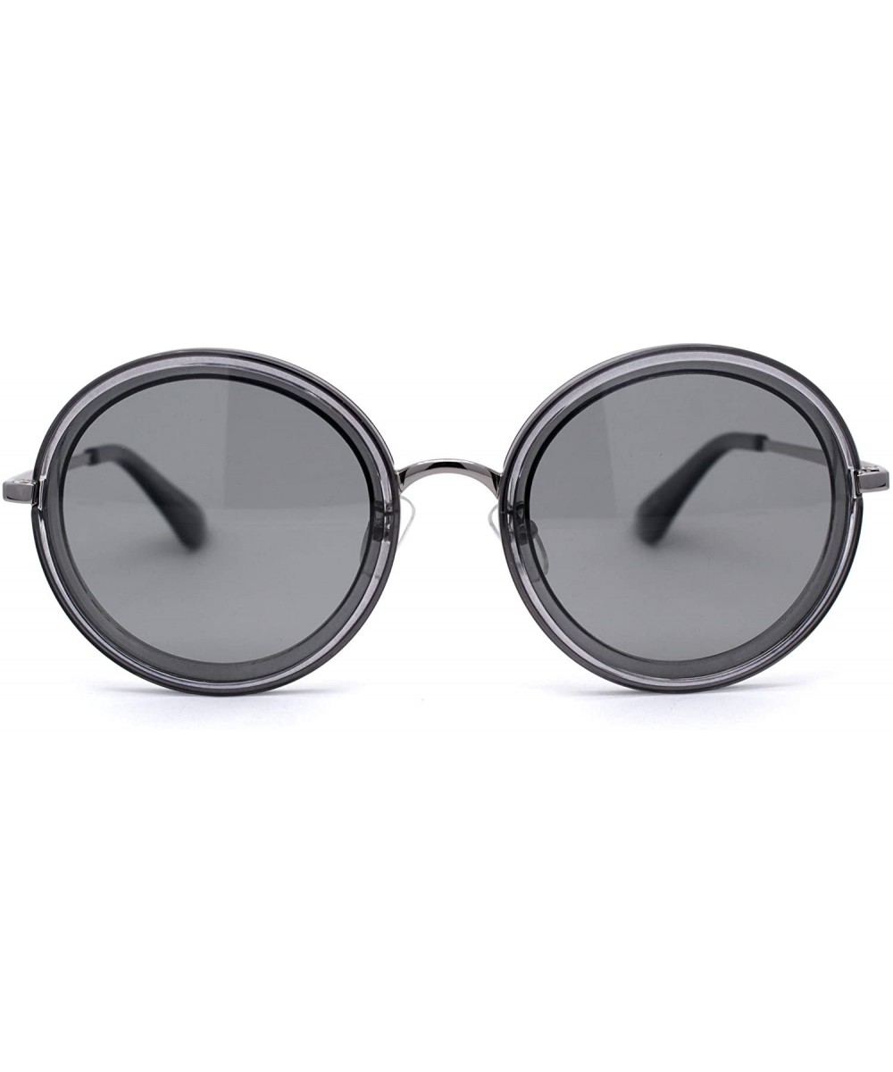 Womens Round Polarized Double Rim Circle Lens Sunglasses - Silver Slate Solid Black - CH192AN96K2 $8.92 Round