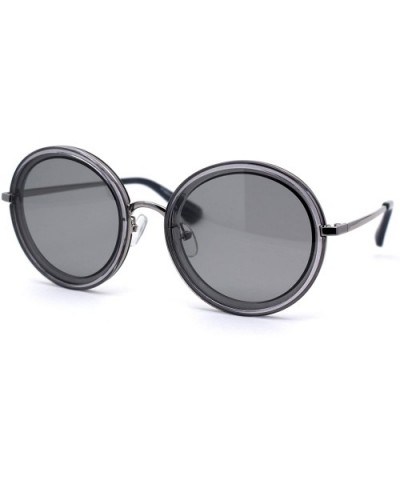Womens Round Polarized Double Rim Circle Lens Sunglasses - Silver Slate Solid Black - CH192AN96K2 $8.92 Round