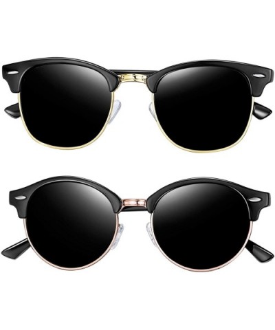 Semi Rimless Polarized Sunglasses Women Men Retro Brand Sun Glasses - 2 Pack (Brilliant Black+shiny Black) - CB18SCG7ATG $12....