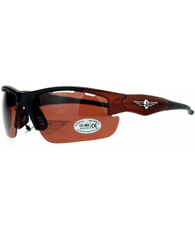 UV 400 Protection Sunglasses Mens Half Rim Sports Wrap Frame Air Vent - Brown - CA188XQHA62 $5.73 Sport