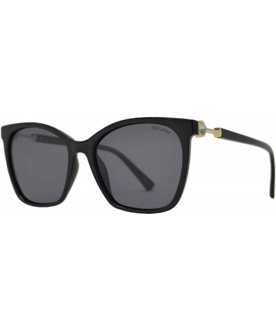 Womens Polarized Square Cat Eye Sunglasses with Rhinestone Anti Glare UV Protection - Black + Smoke - CV195CA53MS $13.35 Sport