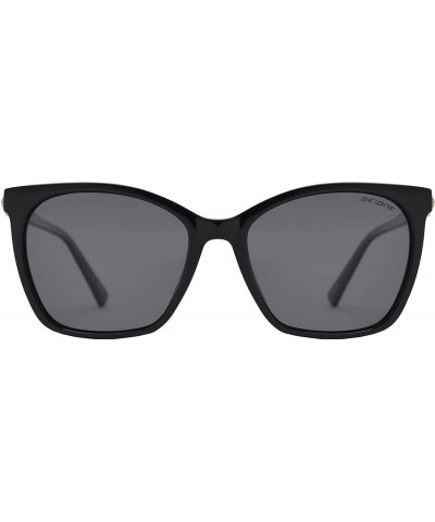 Womens Polarized Square Cat Eye Sunglasses with Rhinestone Anti Glare UV Protection - Black + Smoke - CV195CA53MS $13.35 Sport