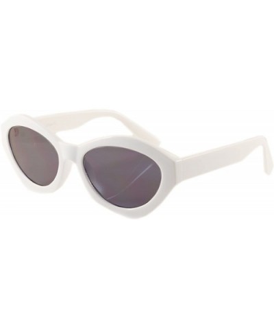 Vintage Pop Color Geometric Oval Round Cat-Eye Sunglasses A093 - White Black - CB1807NY5GX $6.01 Oval