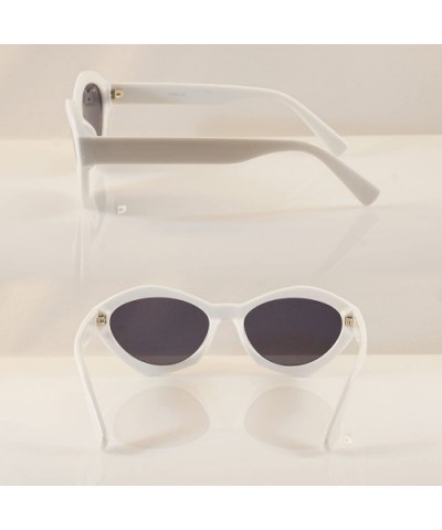 Vintage Pop Color Geometric Oval Round Cat-Eye Sunglasses A093 - White Black - CB1807NY5GX $6.01 Oval