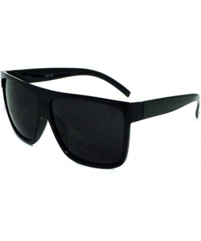 OVERSIZED Super Dark Lens Men's Flat Top Square Black Frame Sunglasses - Black Matte - CO12O9SR4YM $5.72 Rectangular