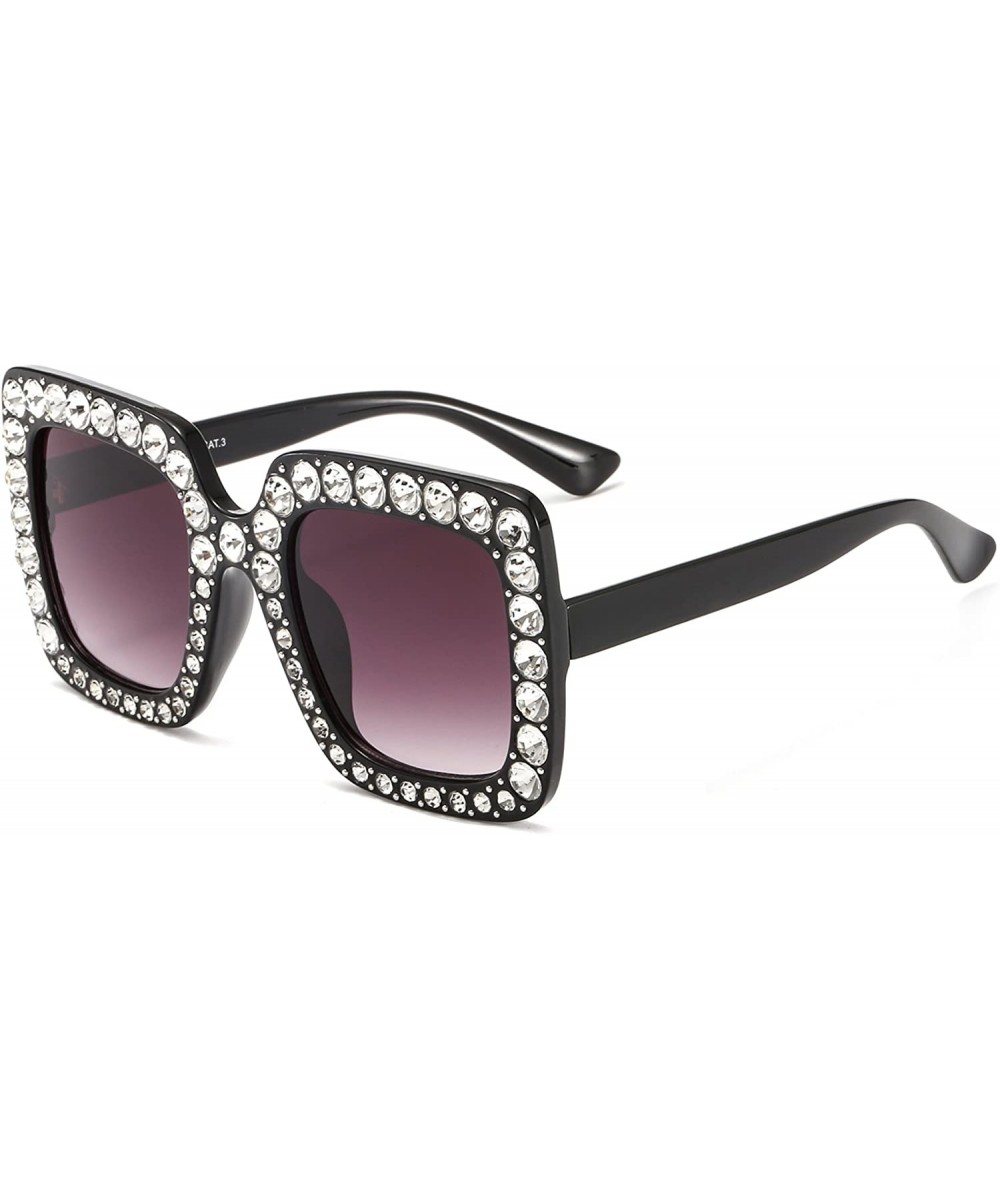 Oversized Sunglasses for Women Square Thick Frame Bling Bling Rhinestone Novelty Shades - CR18EA20TMO $11.00 Square